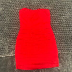 Express Vibrant Red Strapless Dress